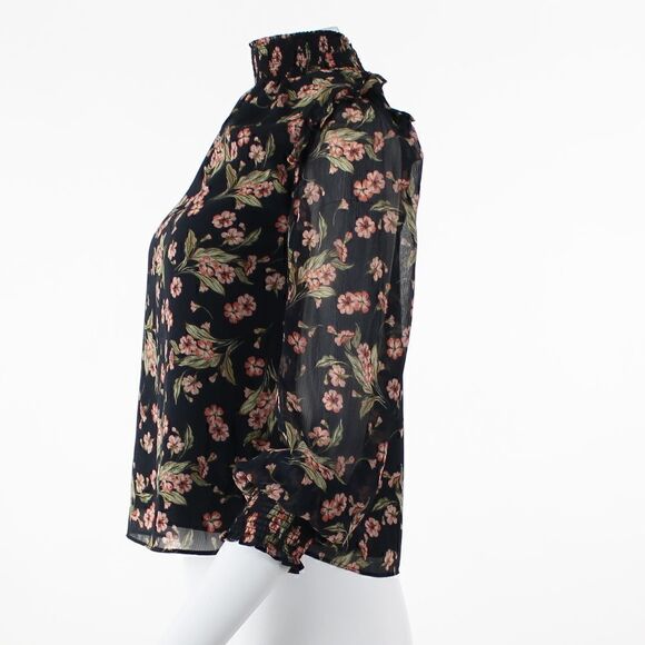 1.STATE Floral Print Ruffle Blouse in Black/Multi - Picture 4 of 6
